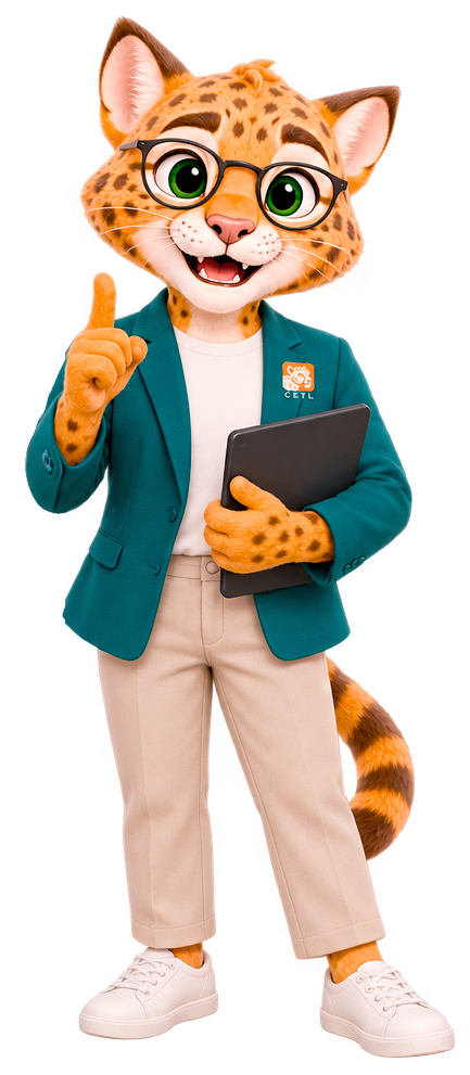 Cetlin, la mascota de CETL, representando la Maestría en Educación y Docencia
